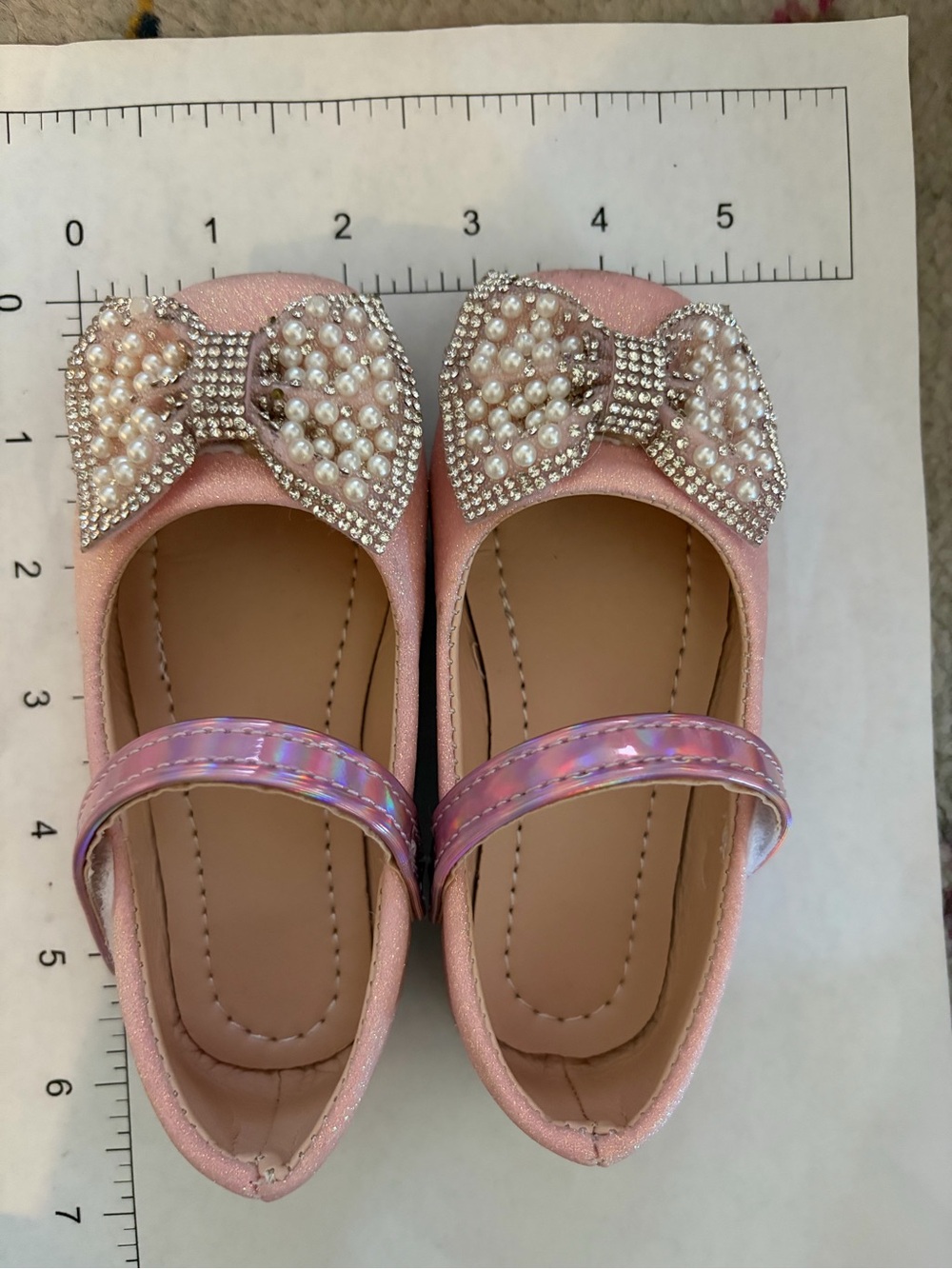 Girls Pink Pearl Bow Mary Jane Flats 5.5